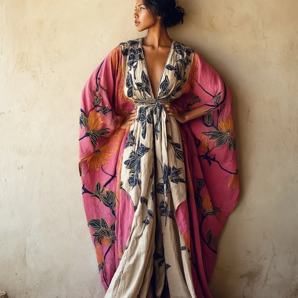 Elegant Floral Kimono in Pink and Cream